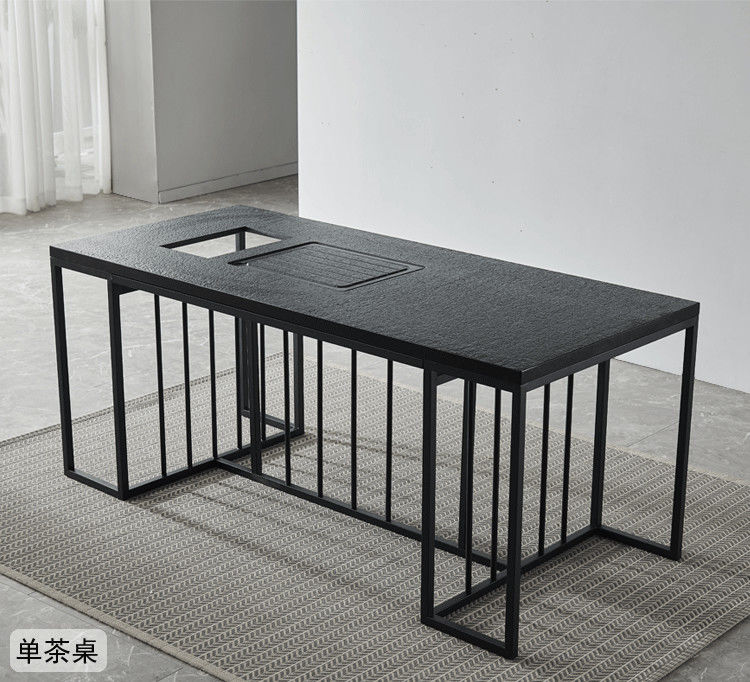 火烧石茶桌椅组合铁艺功夫茶几简约现代茶台套装茶具一体禅意泡茶3