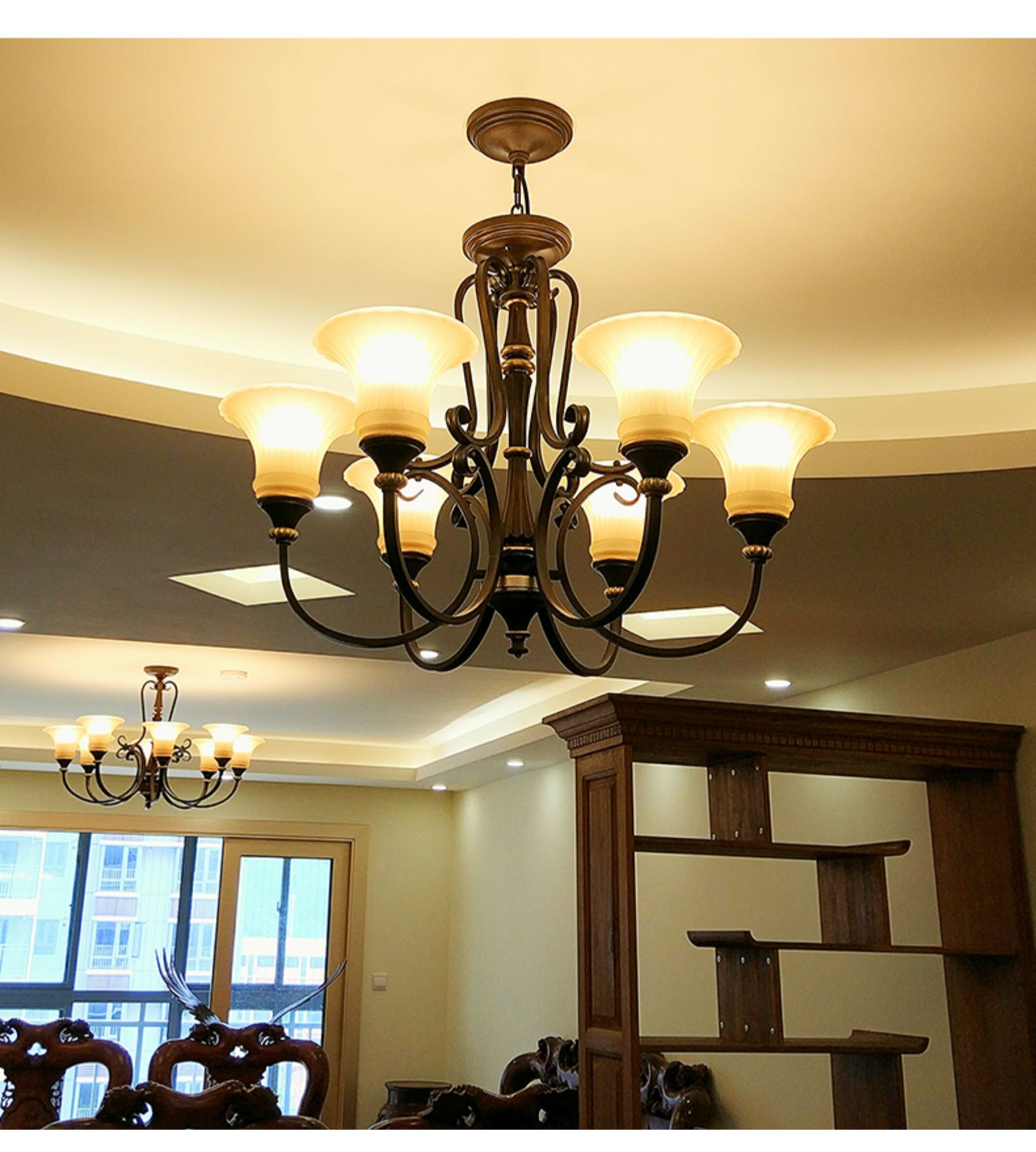 凯撒琳美式乡村客厅灯大气吸吊两用灯气质复古餐厅灯现代卧室吊灯 hm