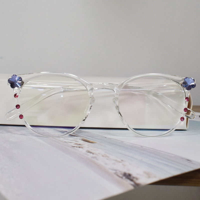 椭圆镶钻镜框女圆脸适合的眼镜高度透明眼镜框眼睛近视镜女有度数