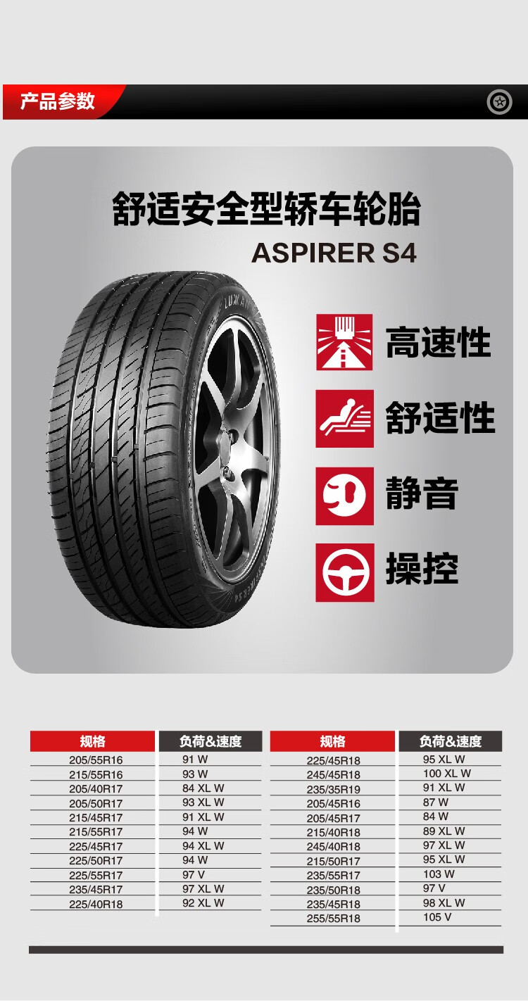 路迈轮胎luxxan22555r18102wxlinspirers4轿车轮胎稳定安全