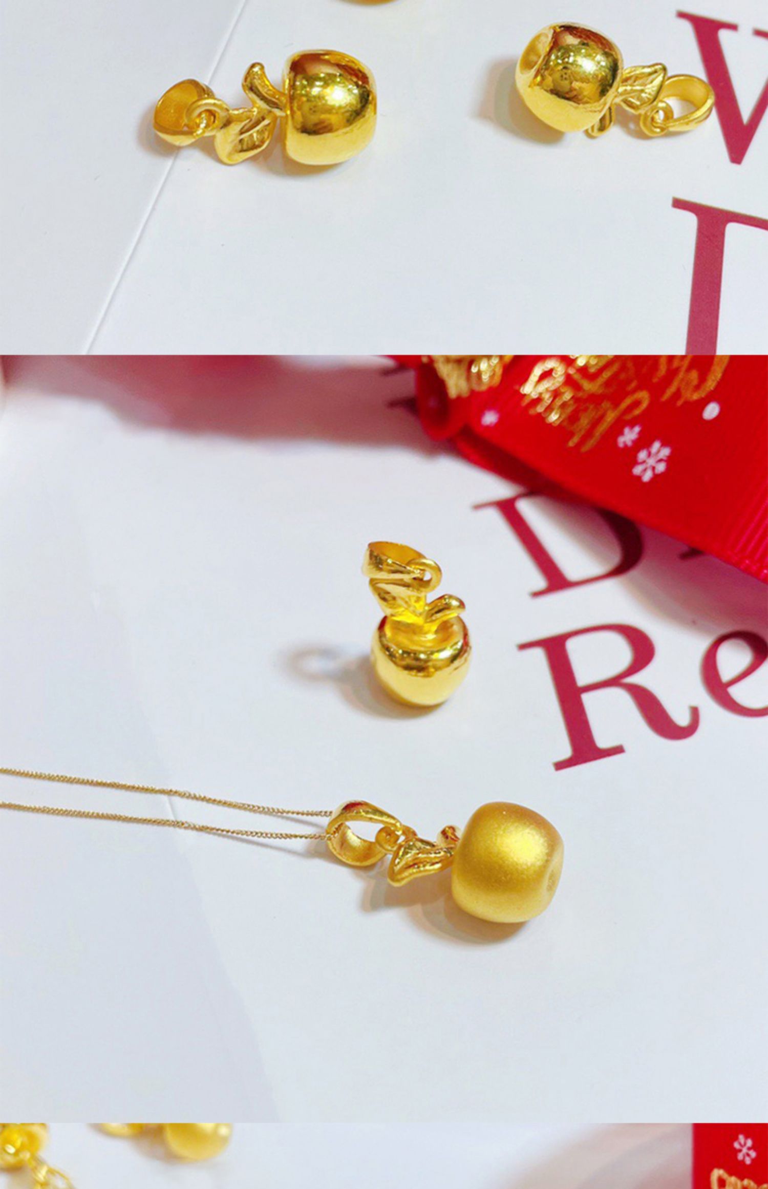 999足金苹果黄金吊坠金苹果女项链3d硬金转运珠平安夜圣诞节礼物足金