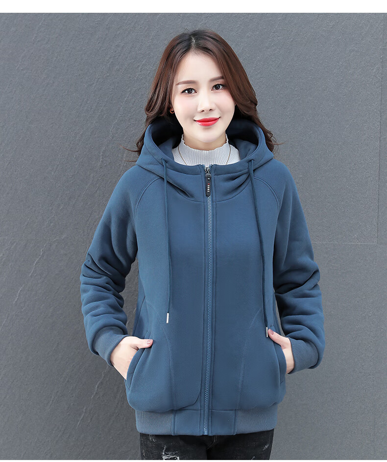 啄木鸟(tucano)加绒加厚卫衣外套女开衫秋冬2022年新款中年纯棉长袖连