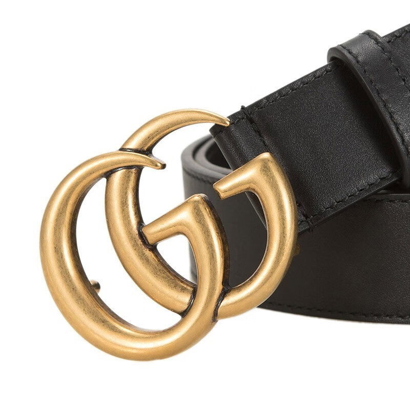 gucci古驰腰带 双g板扣裤皮带黑色皮革男女同款 3cm 80【图片 价格