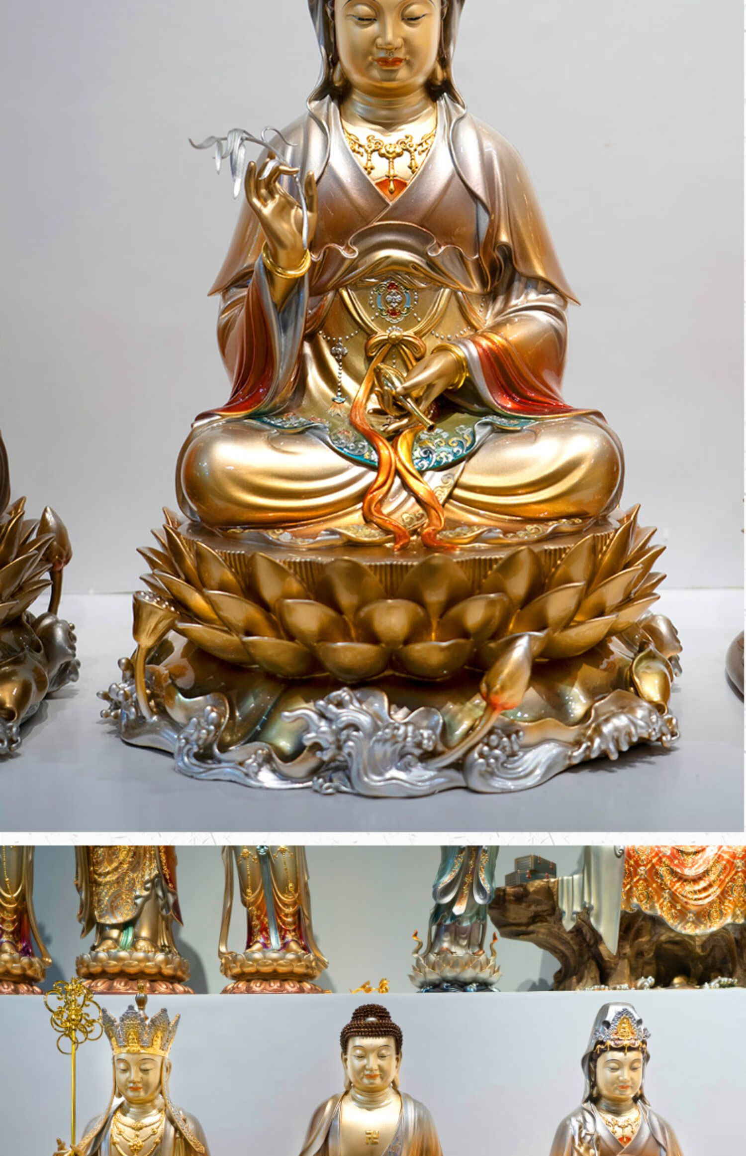 三漫陀娑婆三圣铜彩绘佛像释迦牟尼佛地藏王菩萨观世音菩萨像摆件