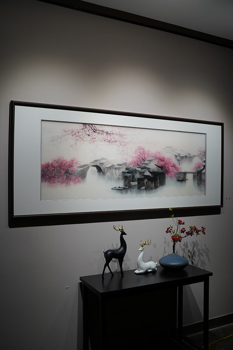新中式烟雨江南风景纯手工苏绣成品刺绣挂画沙发背景墙卧室电视墙客厅