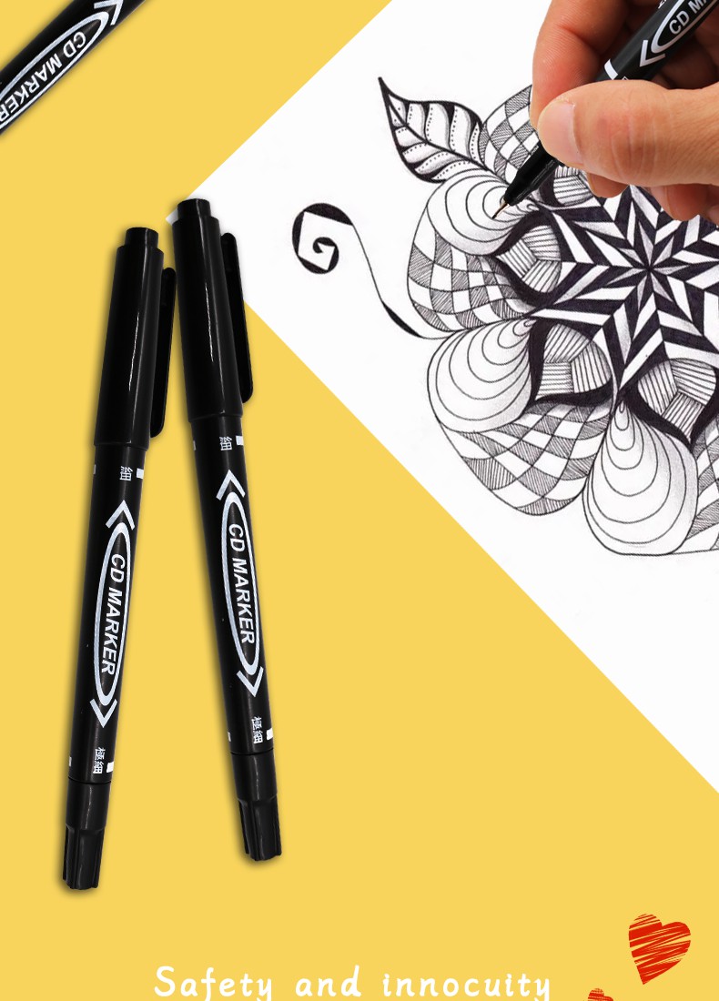 双头记号笔黑色油性小双头勾线笔学生用美术描边画画勾线笔专用diy细