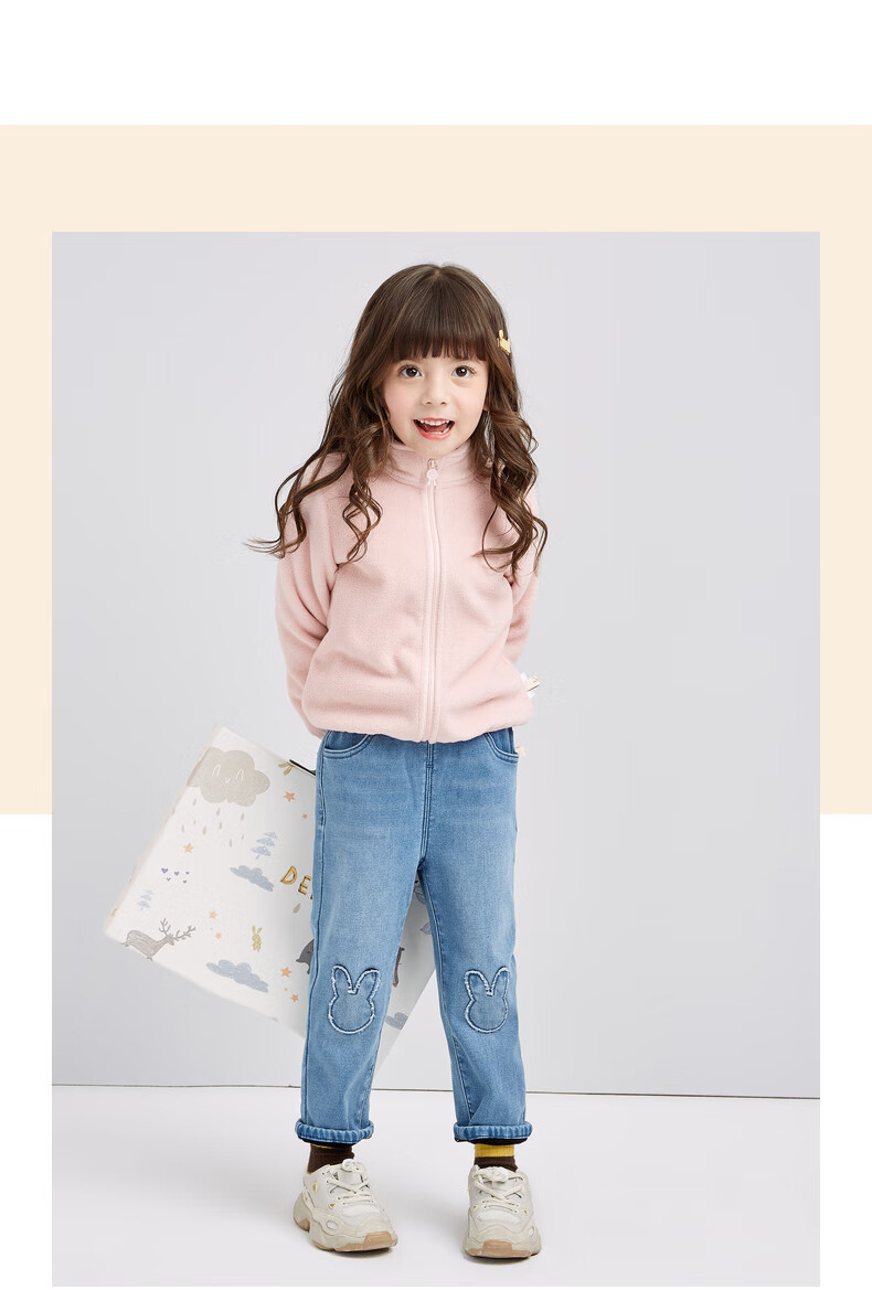 笛莎mini童装女童长裤2020冬季新款中大童牛仔裤小女孩休闲长裤 深