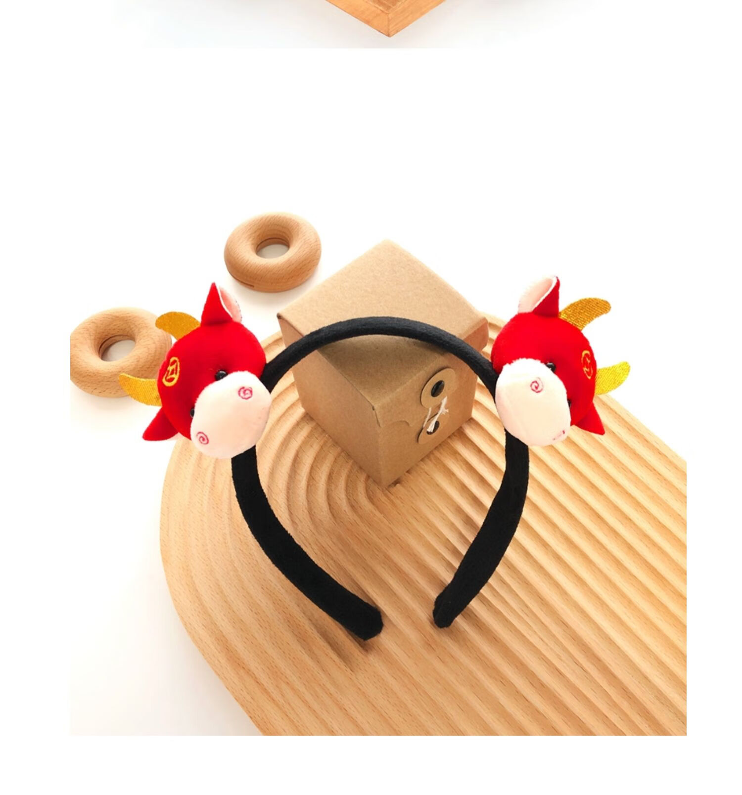 新年红色可爱牛角头饰牛年发箍牛发卡跨年装饰小牛头箍年会发饰 星星