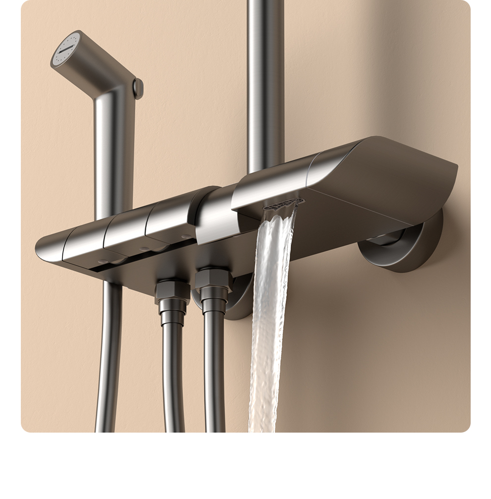 日本久野teoeo恒温淋浴花洒套装枪灰色增压淋雨器沐浴卫浴室家用钢琴