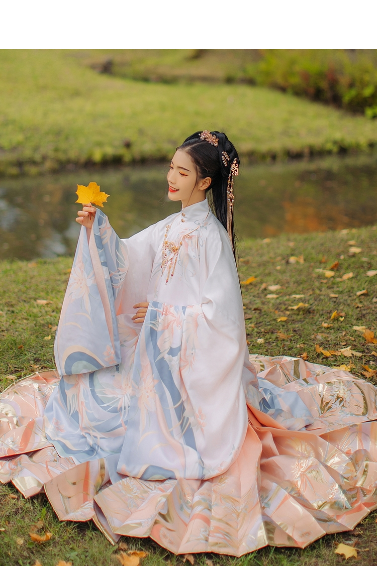 汉尚华莲汉服女凤仙引马面裙凤凰织金原创 米白马面裙一件-现货 l