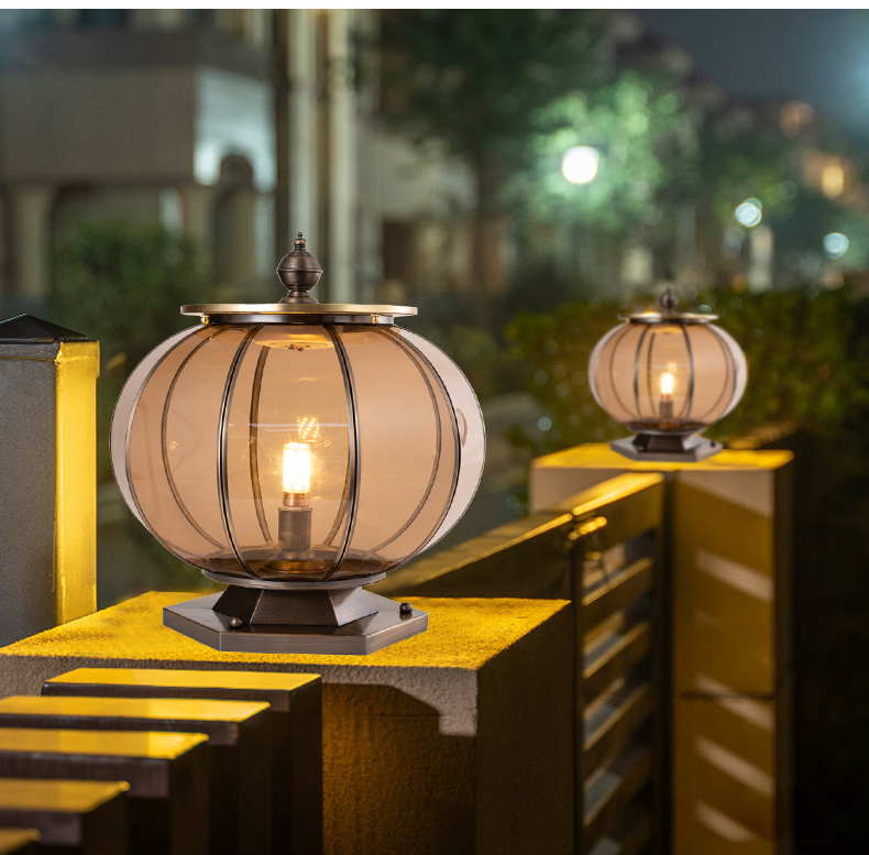 院墙围栏院子大门柱子上门头灯大门柱子上的灯圆柱灯庭院柱头圆球太阳