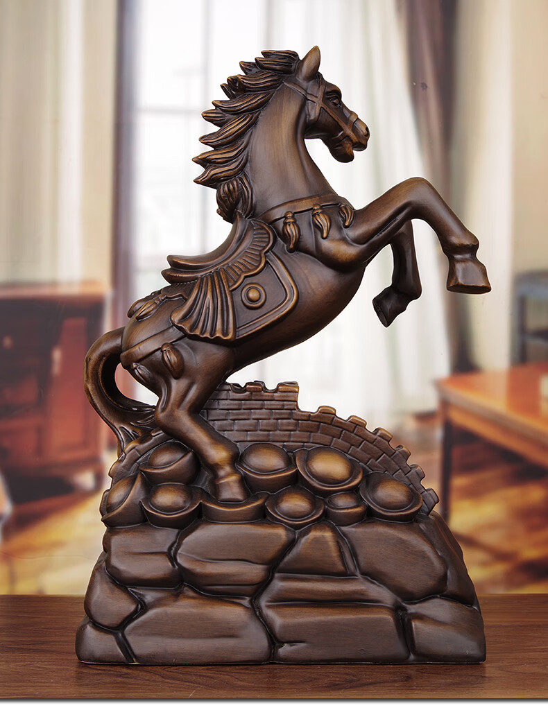纤雅洁 轻奢高端礼品木雕摆件木雕马摆件全木工艺品招财风水办公室桌