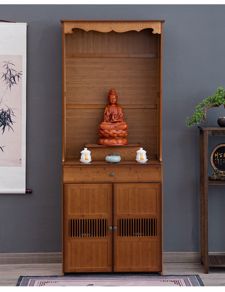 楠竹佛龛立柜带门简约财神爷菩萨供奉架子客厅带储物立式佛柜轻奢高档