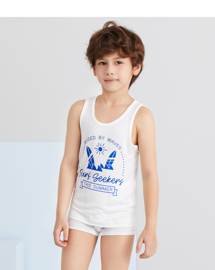 爱慕儿童背心男孩夏季莫代尔印花无袖背心跨栏背心男童学生背心 夏日