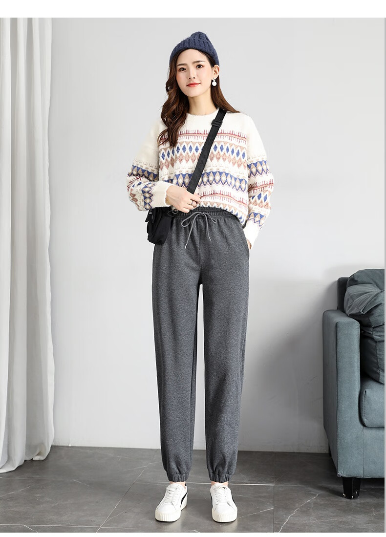 南极人加绒休闲裤女收腿运动裤女冬季小脚长裤韩版哈伦宽松加厚保暖