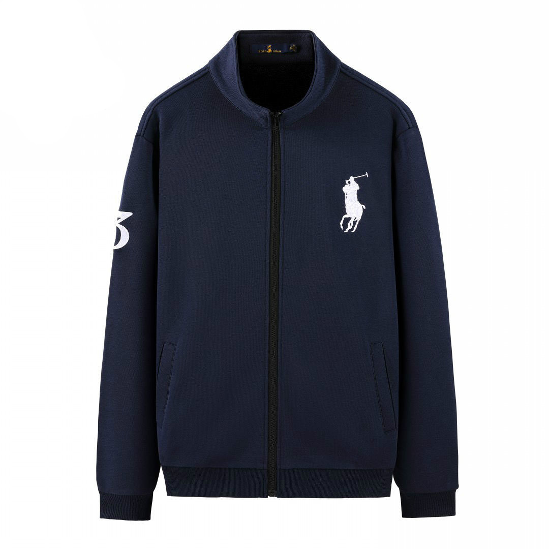 保罗外套polo男装2021秋冬新款外套纯棉加厚开衫立领刺绣宽松运动夹克