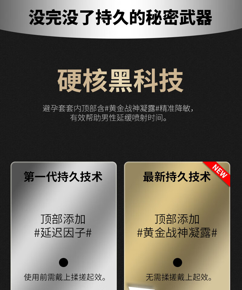 性免洗玻尿酸超薄延時持久型避孕套夫妻情趣用品安全套黃金久戰3只裝