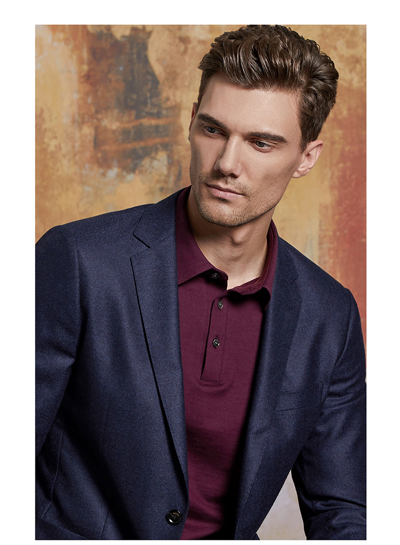 vasto华斯度绵羊毛商务休闲西装平驳领修身后开叉便西男单西外套深