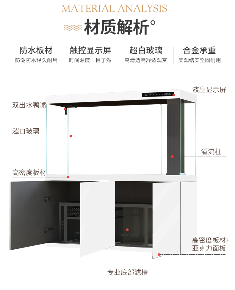 汉霸超白玻璃鱼缸生态底滤客厅大型家用智能懒人金鱼缸水族箱柚木色