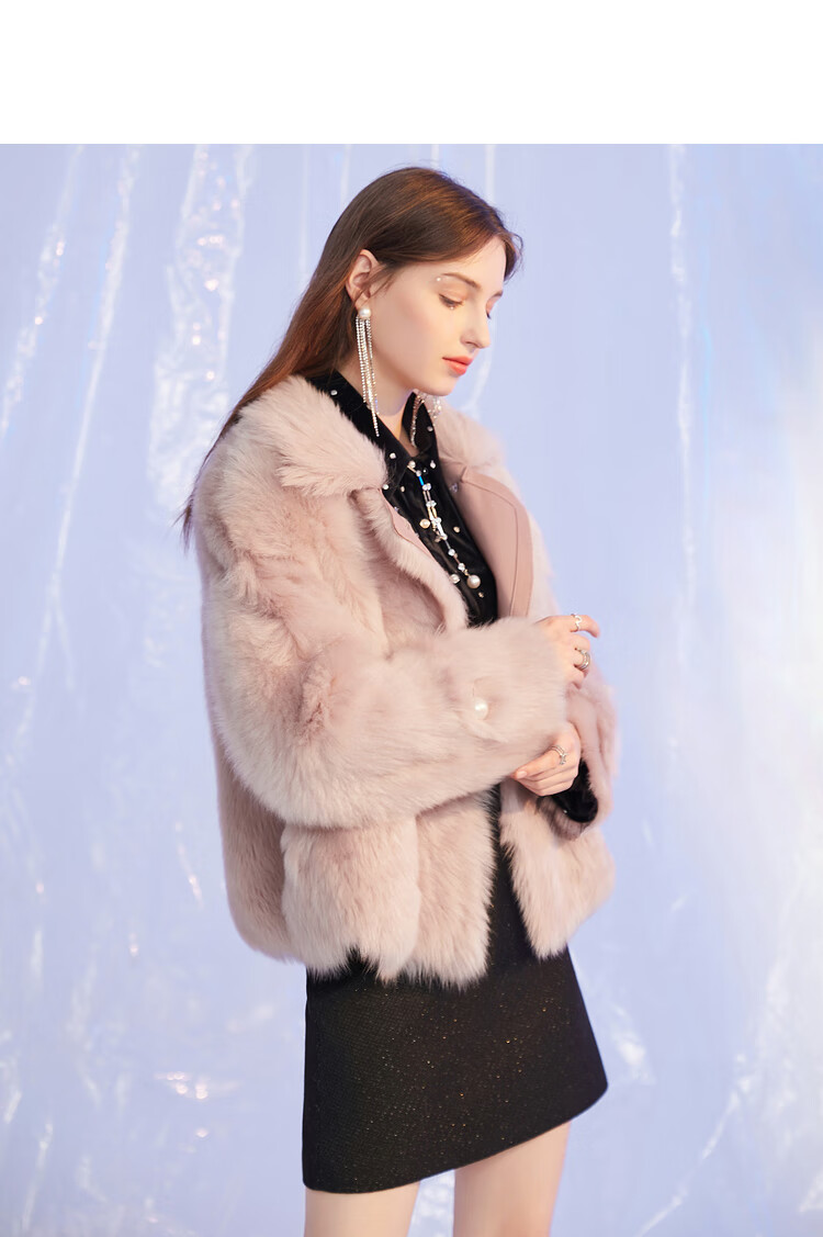 三彩冬季新款轻奢系列贵妇托斯卡纳100%全羊毛皮一体皮草 粉红 155