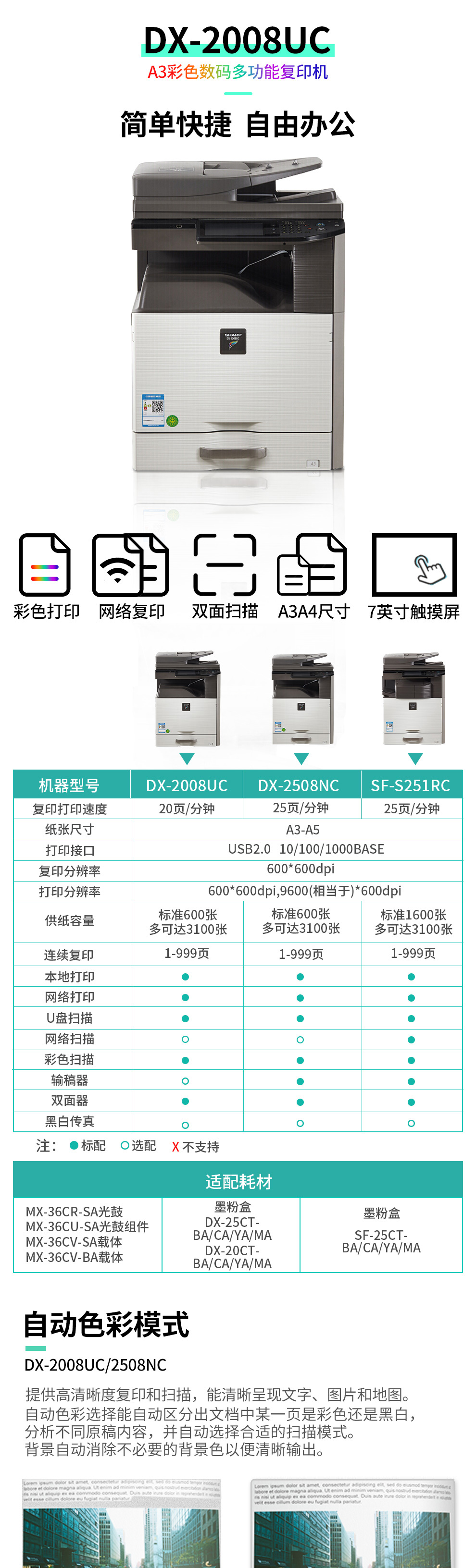 夏普 Sharp Dx 2008uc 2508nc彩色a4a3复印机网络打印机激光多功能商用复合机dx 2008uc标配 自动输稿器单层纸盒 图片价格品牌报价 京东