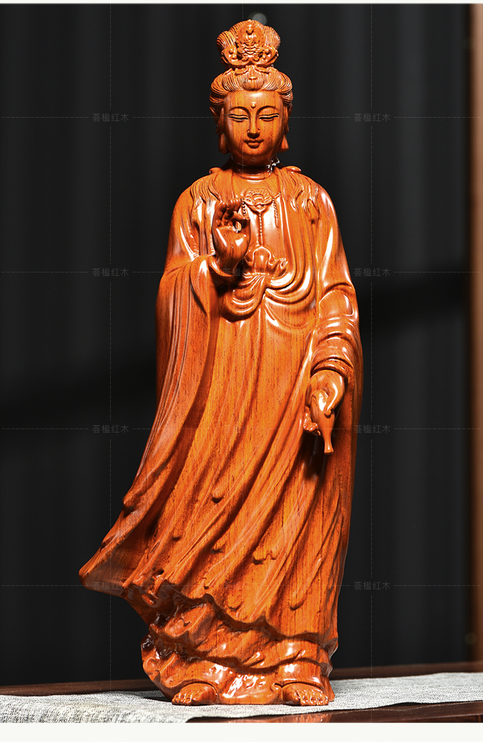 荟楹木雕摆件观音菩萨实木头质雕刻佛像家居供奉店铺公司开业工艺礼品