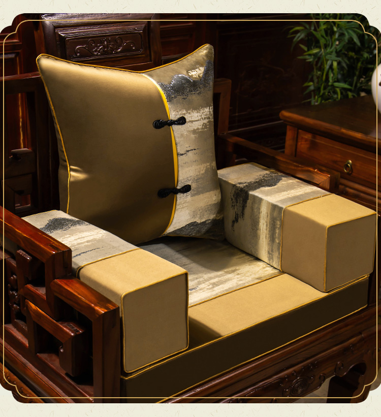 红木家具坐垫定制实木椅垫中国风加厚海绵乳胶垫子山影淡蓝新雨抱枕