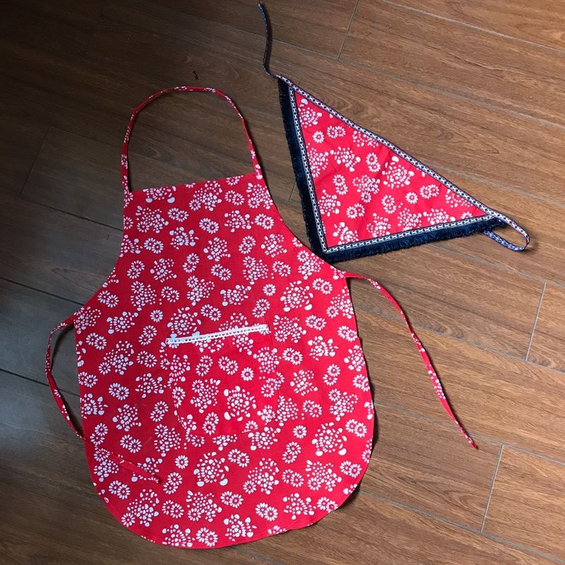 蓝印花布小碎花围裙幼儿园农家乐民族风挂脖围兜采茶围腰2020年秋季