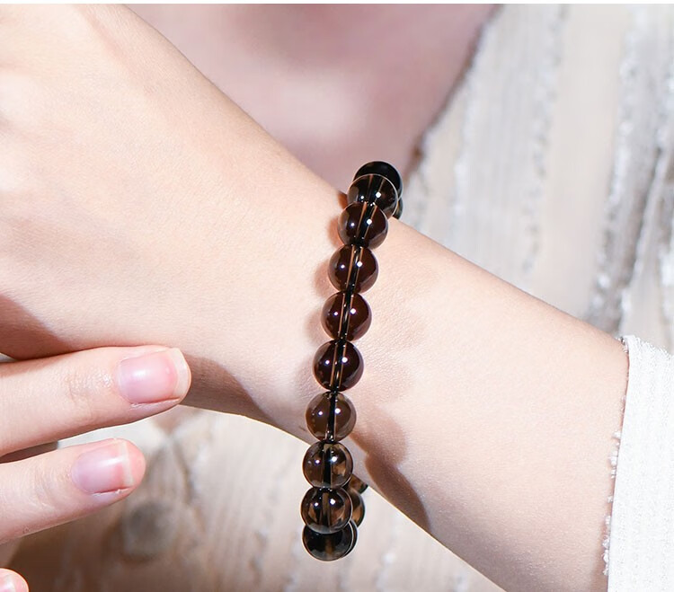 梦莹天然茶水晶手链男女茶晶单圈手串佛珠水晶饰品送男友长辈高品质茶