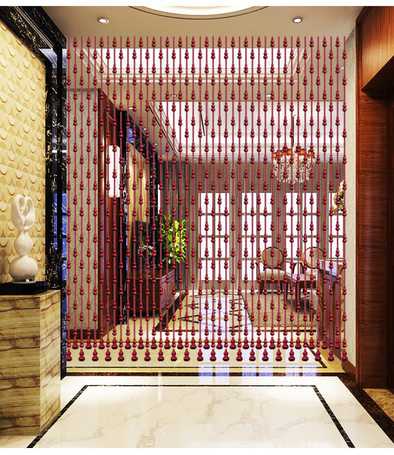 祥生缘枣红桃木葫芦门帘木珠帘屏风过道隔断帘卧室玄关帘大门对卫生间