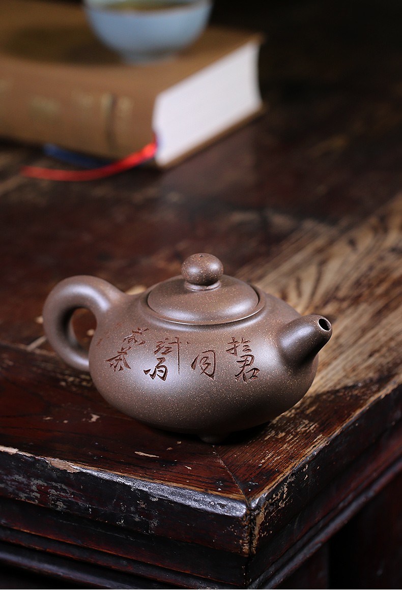 月壶茗清 宜兴紫砂壶原矿青灰泥230cc道洪莲子壶纯手工中品泡茶壶 道