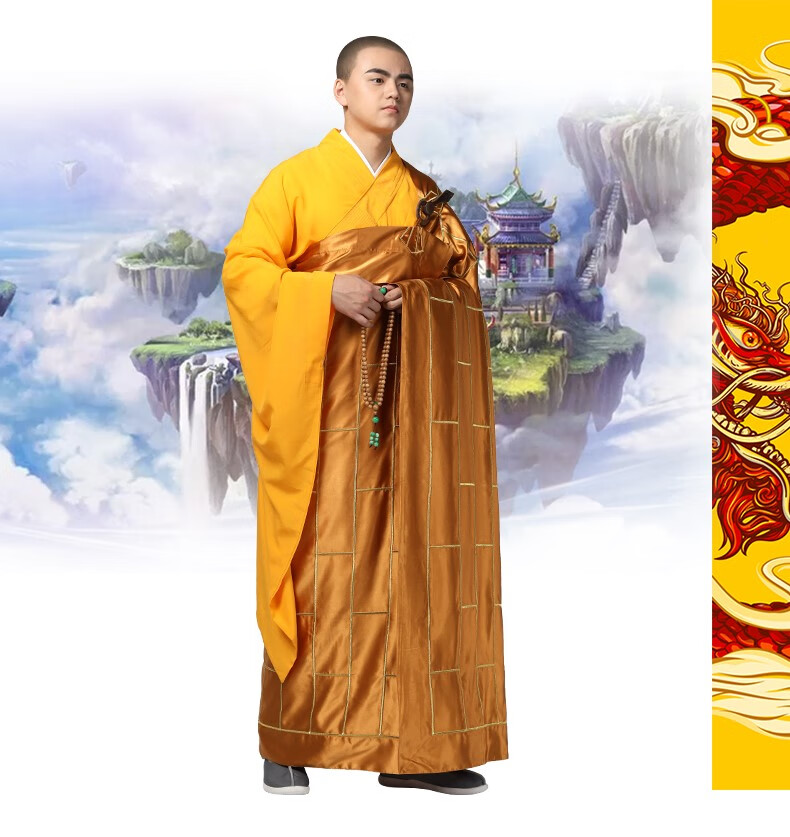 金线真丝绸祖衣双层袈裟三衣男女和尚服唐僧服装方丈法衣纯色 咖啡色