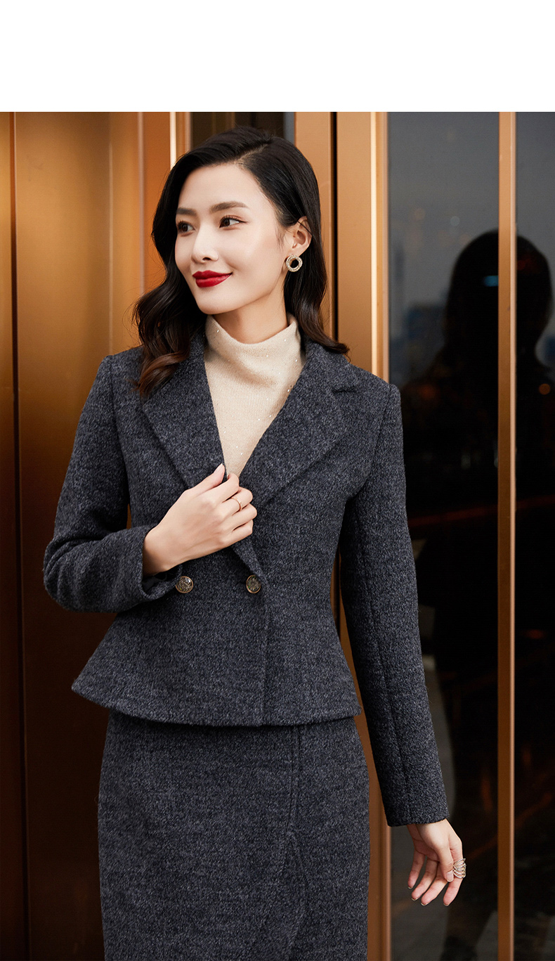 fleurwood毛呢套裙冬季2020新款气质西装外套不规则荷叶边鱼尾裙套装