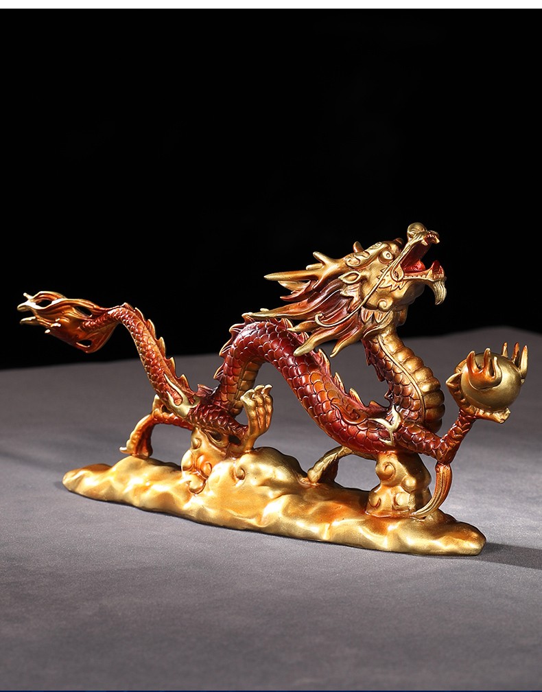 聚善缘铜龙摆件祥龙献瑞全铜龙摆件龙办公室招财龙摆件家居玄关客厅