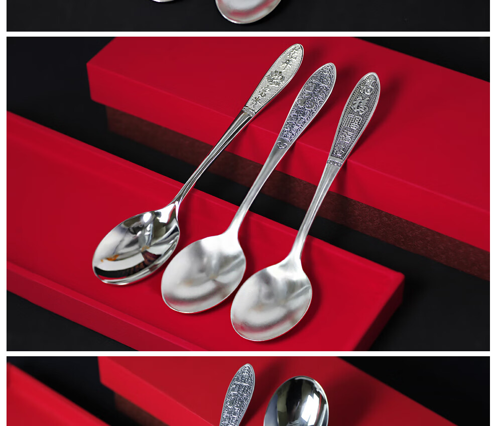 永华禧宝足银999银勺子龙形浮雕做旧勺福字勺凤凰银勺宝宝勺自用送礼