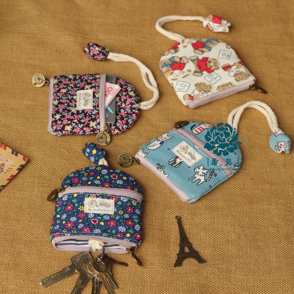 布艺卡通可爱抽拉绳钥匙包有拉链仿刮花可以放零钱放银行卡学生女qg藤