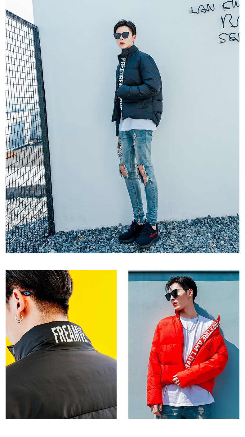 boybees冬装纯色羽绒服男女三色羽绒外套 红色 s