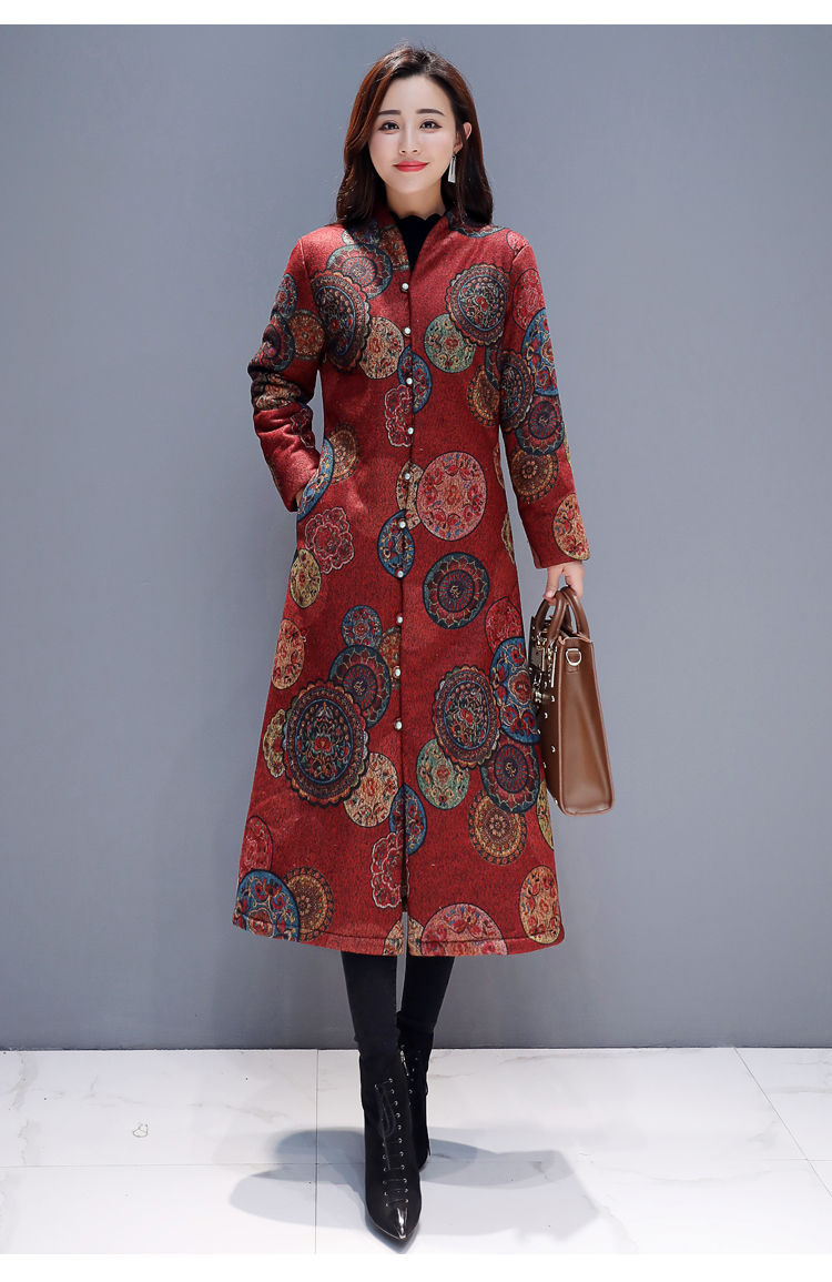 诺可图民族风外套女长款加绒加厚冬季复古印花棉衣 清明上河图 4xl