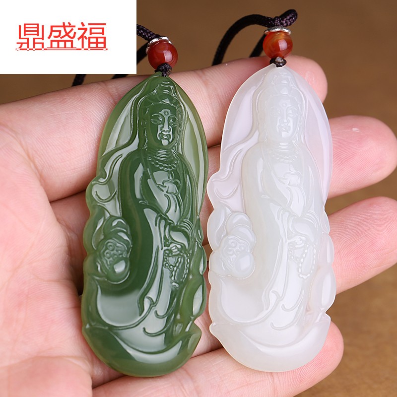 鼎盛福天然和田玉白玉青玉观音吊坠男女玉石站莲观音菩萨佛像玉坠玉佩