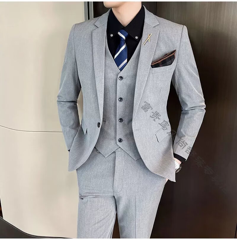 海澜之家旗下aex西服套装男士三件套商务正装西装修身伴郎西装全套男