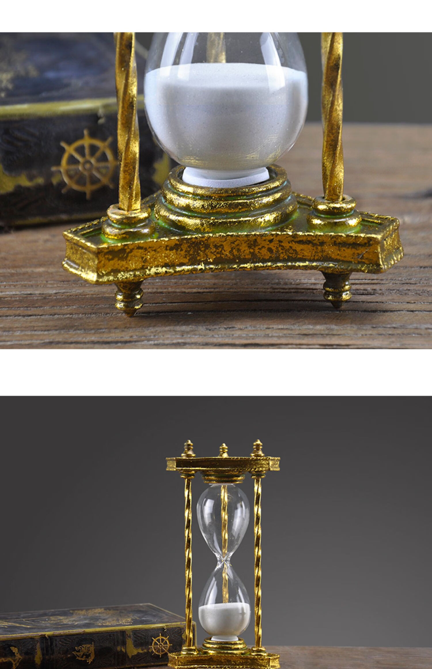 美式家居装饰复古创意沙漏摆件 欧式书房30分计时器摆设工艺礼品 银色