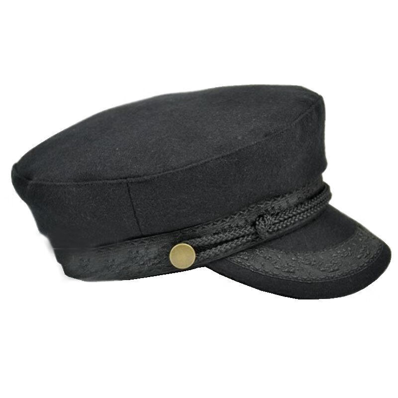 船长帽大头围海欧美风船长帽秋冬毛呢平顶帽复古学生帽中老年小号帽 