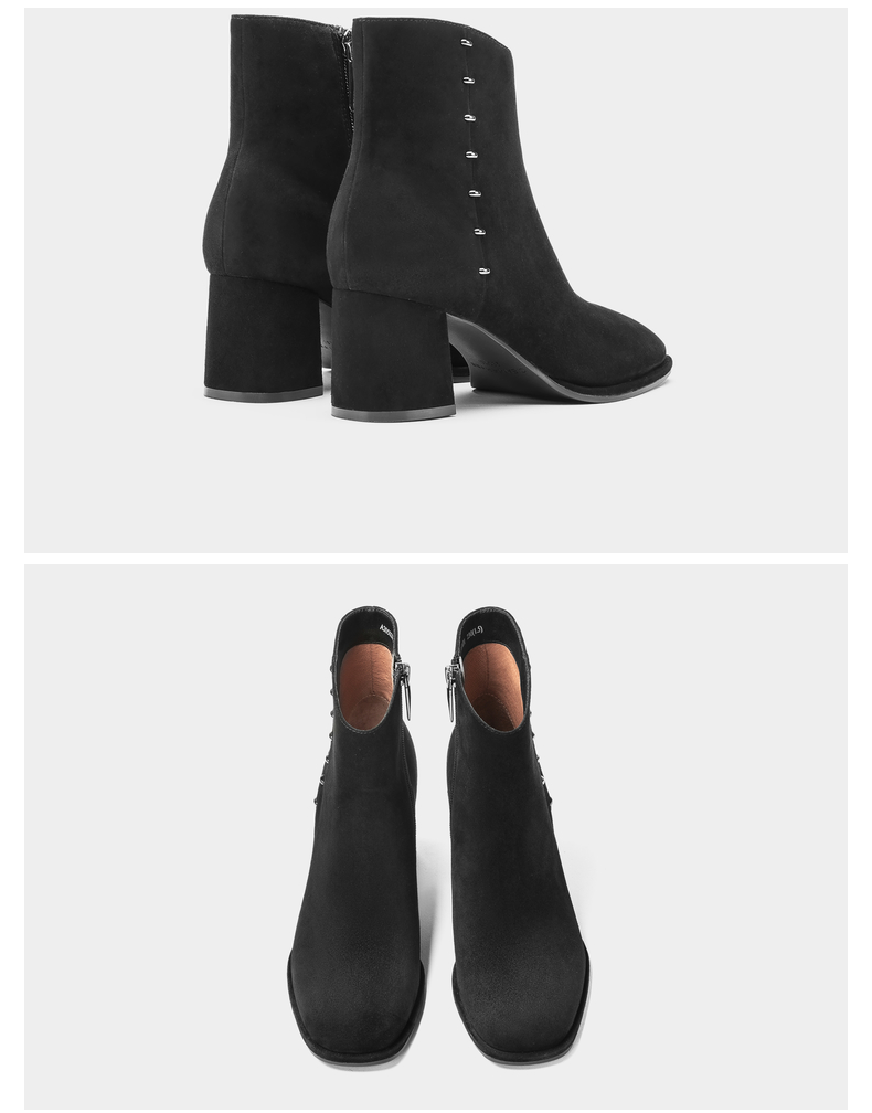 千百度女鞋轻奢欧美高跟女靴时尚优雅气质时装靴短靴黑39