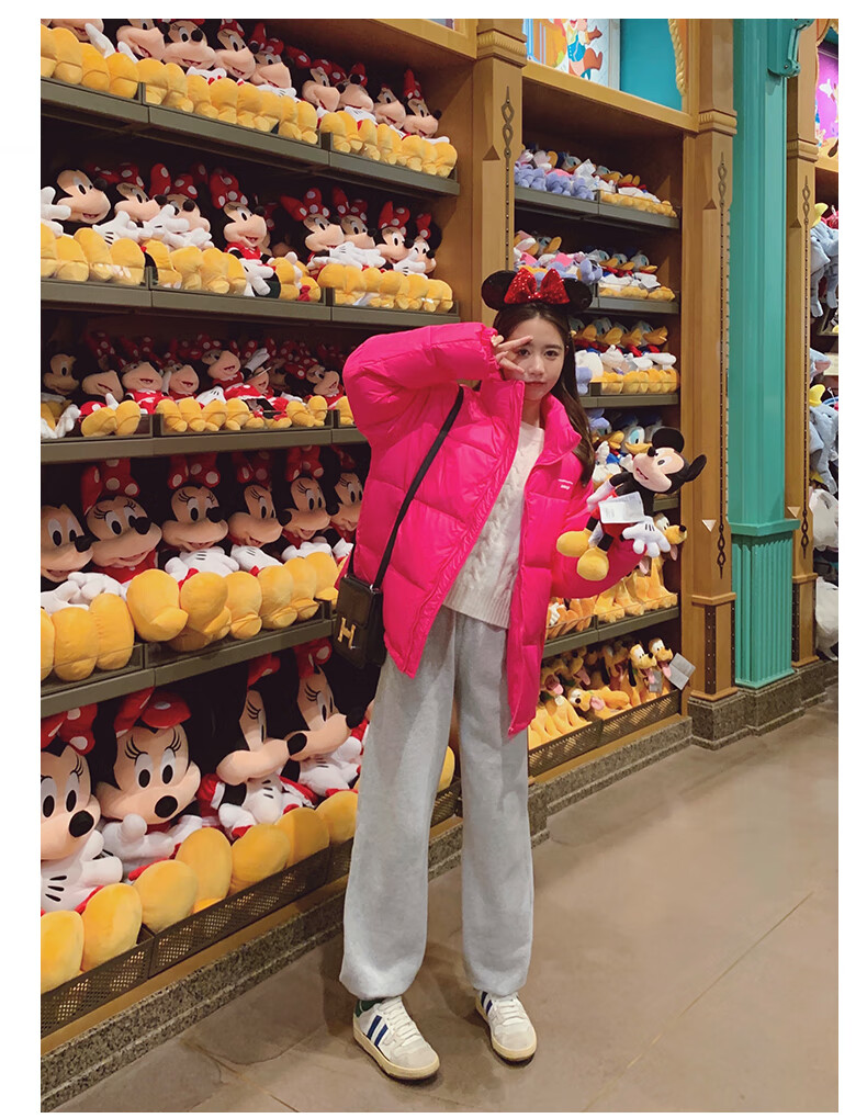 拉夏贝尔homme 火龙果色短款白鸭绒羽绒服女2022加厚韩系炸街小个子