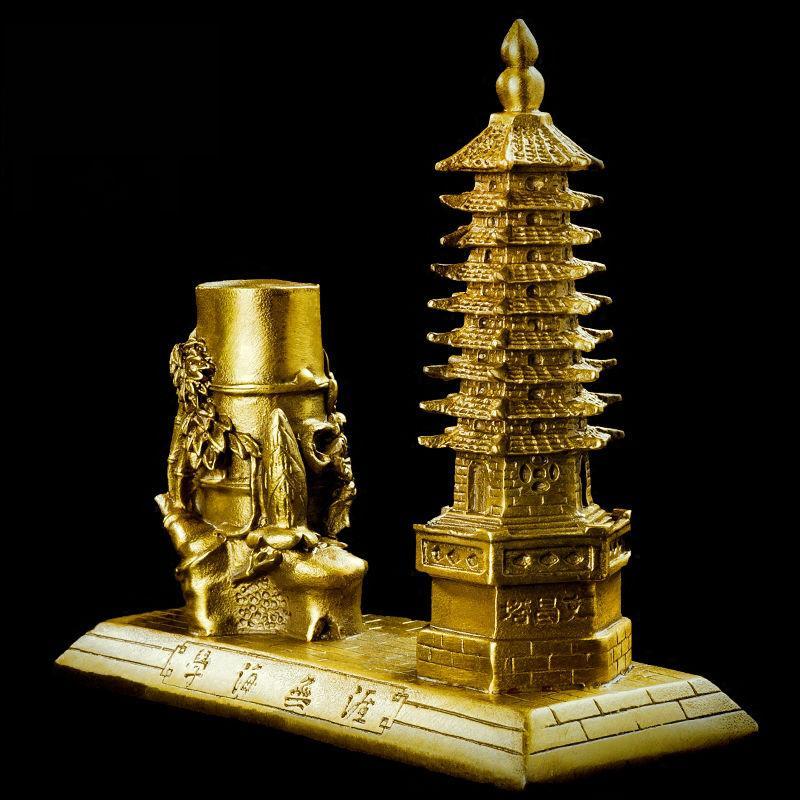 纯铜文昌塔笔筒文昌阁九层十三层摆件送老师学生考试学业书桌摆件