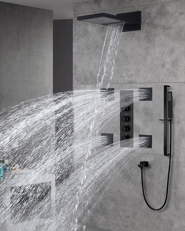 意美莎ymsa黑色暗装花洒入墙式恒温增压按摩喷头沐浴器浴室内嵌入式