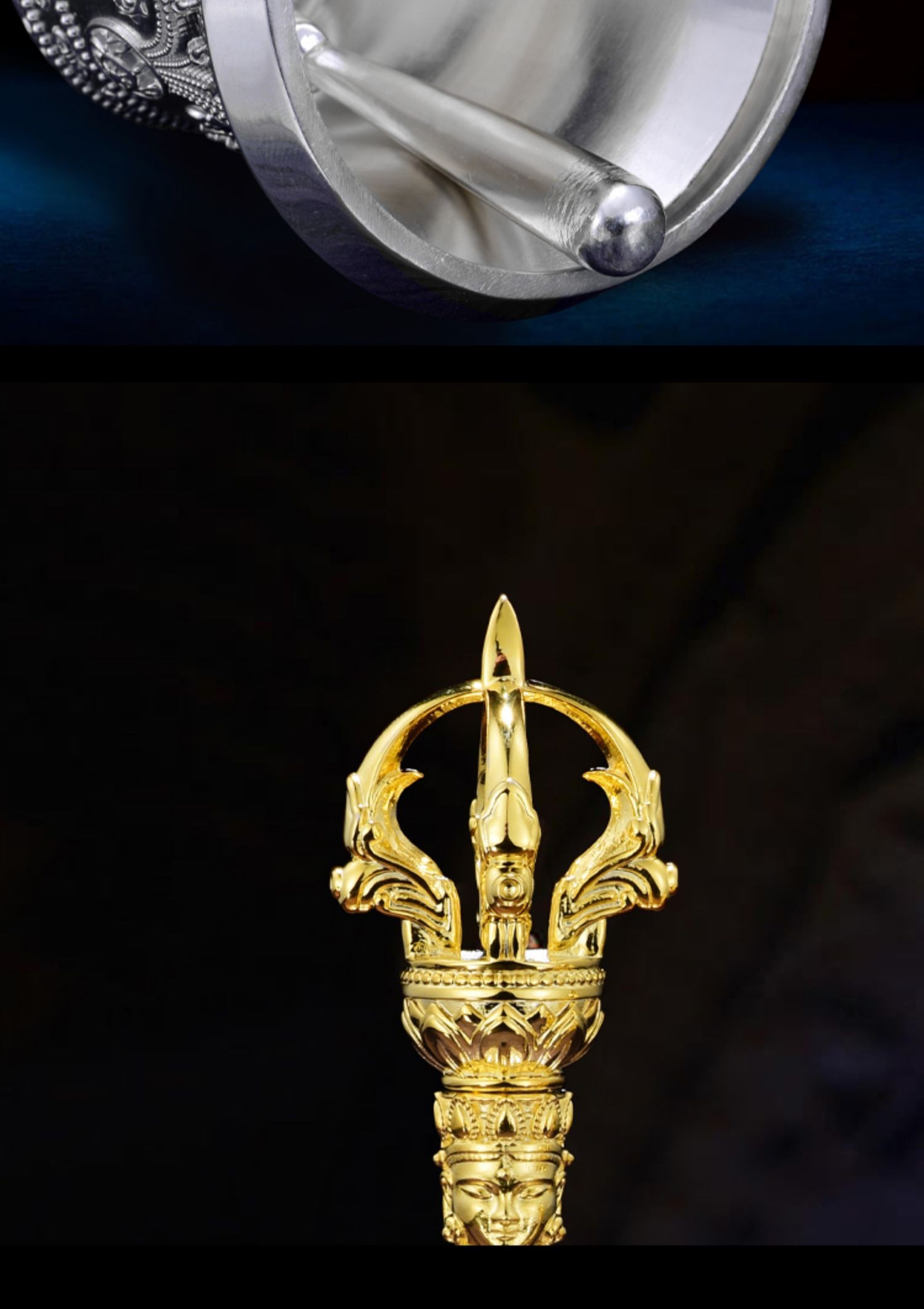 藏传s925纯银金刚铃杵五股杵铃铛密宗法器供具纯银镀金金刚杵 纯银九