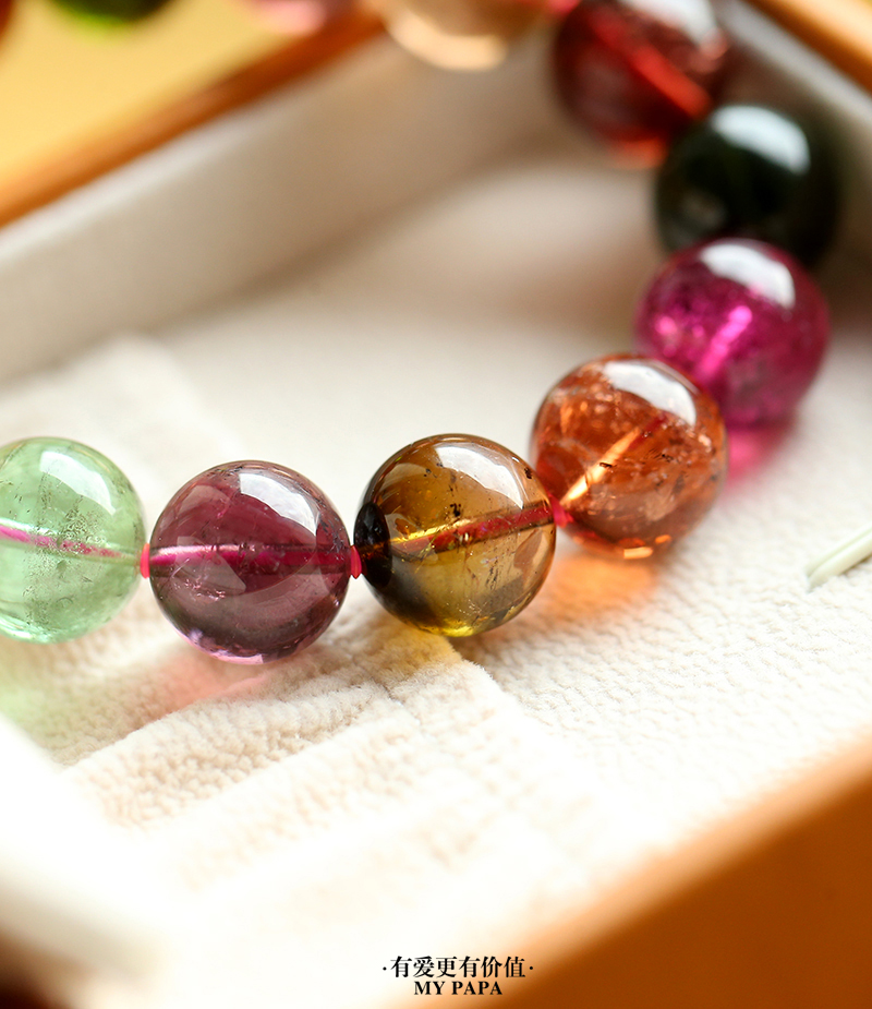 mypapa水晶彩宝毕业级少见大颗粒高透高艳彩碧玺手链手串s23-1-5