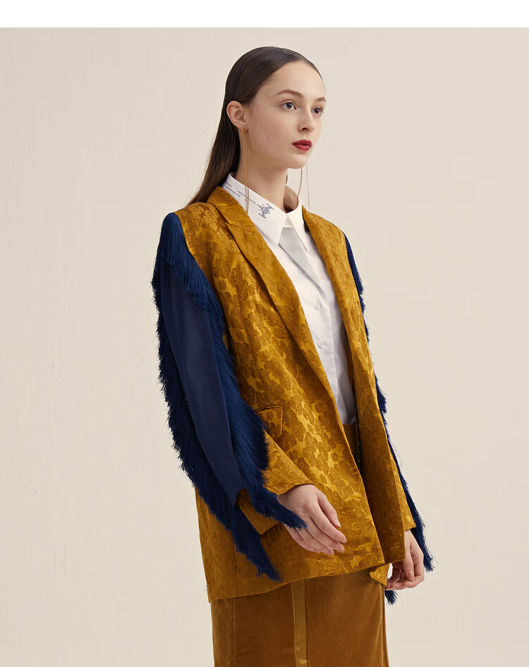 女装 短外套 谜底 miidii/谜底21春新款复古华丽个性提供拼接雪纺203