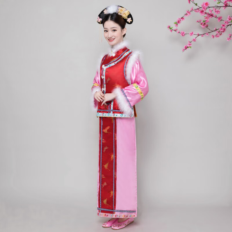 满族清朝还珠格格服装女古装成人公主宫旗袍大码服饰 粉色单独披风(加